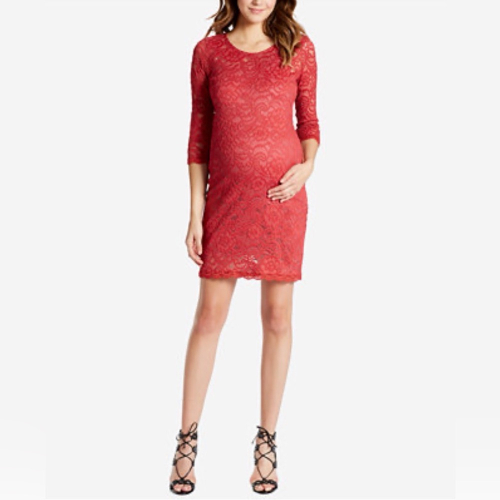 Jessica Simpson Maternity Lace Sheath Dress in Coral 🪸 Size L
